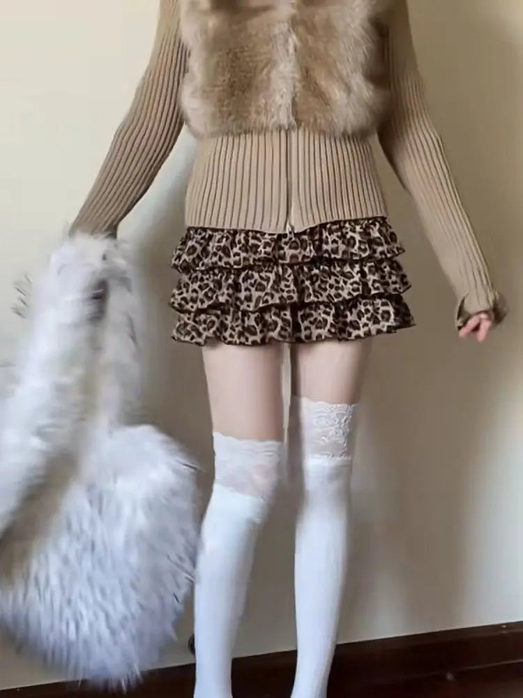 Sexy Leopard Print Mini Skirt for Women Y2k Harajuku Vintage High Wasit A-line Skirts Korean Summer Fashion Clothes Chic