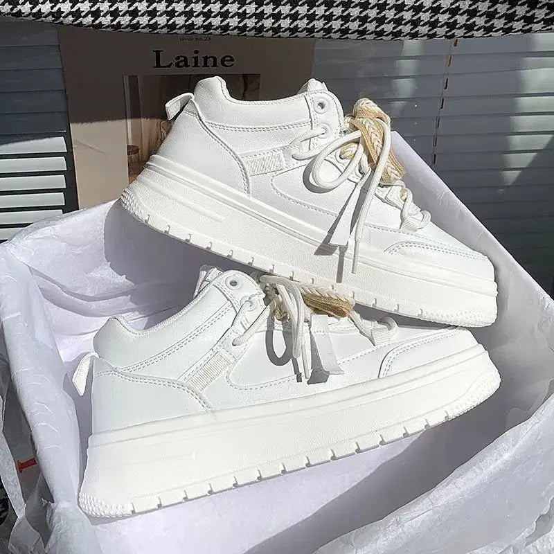 White Casual Sneaker College Style Lace Up Breathable Lady Shoes Solid Color Simplicity Versatile Shoes Women Sneakers