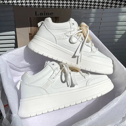 White Casual Sneaker College Style Lace Up Breathable Lady Shoes Solid Color Simplicity Versatile Shoes Women Sneakers