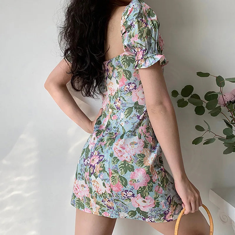 Woman's Hotsweet Dresses Lolita Style A-LINE slash neck Petal Sleeve Miniskirt Printing Slim female clothing