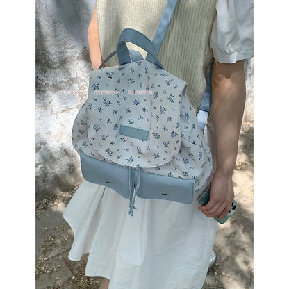 Summer Floral Canvas Bag for Women's Fashion Backpack Korean Niche Versatile Travel Backpacks