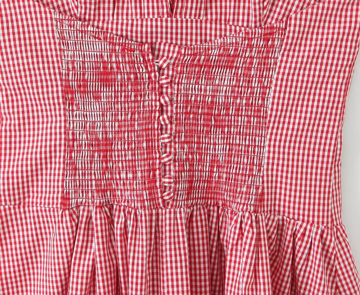 Fashionable Short Red Plaid Dress Women Sexy Backless A-line Mini Summer Halter Dress Vacation Robe 2026
