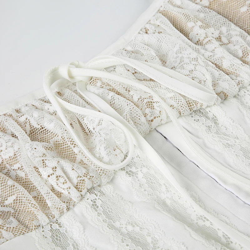 Lace Patchwork Sleeveless A-line Dress Holiday Party Evening Ball-gown Mini Dresses French Style Robe Elegant Outfits