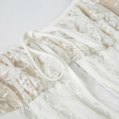 Lace Patchwork Sleeveless A-line Dress Holiday Party Evening Ball-gown Mini Dresses French Style Robe Elegant Outfits