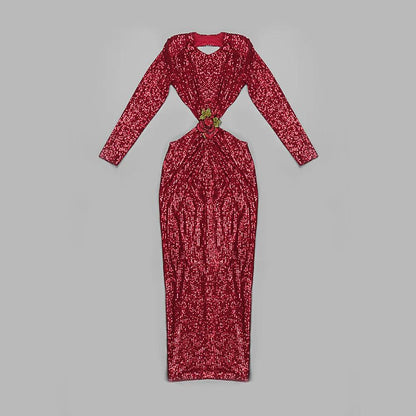 Long Sleeve Cutout Sequin Maxi Dress