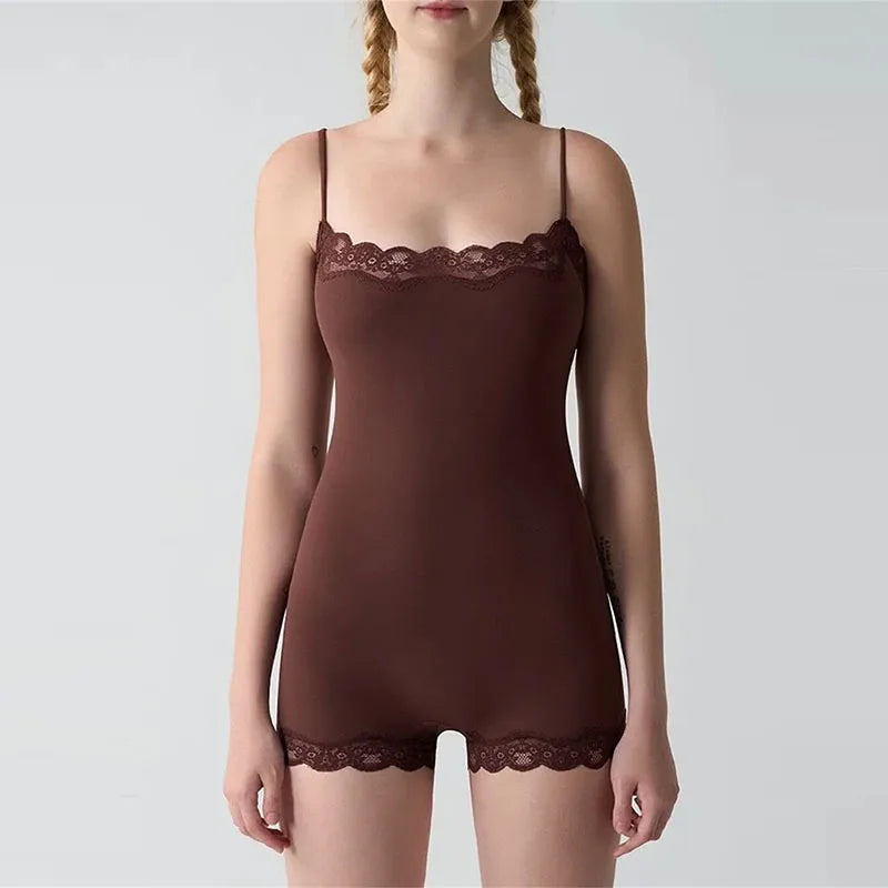 Womens Sexy Lace Patchwork Strap Backless Bodycon Romper Streetwear Club Party Jumpsuit Suit