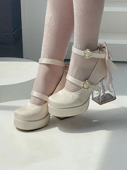 Original Lo Cos High Heels Spring and Autumn New 2025 Japanese Girls Women's Cute Bow Elegant Platform Shoes Y2k Sweet Pumps