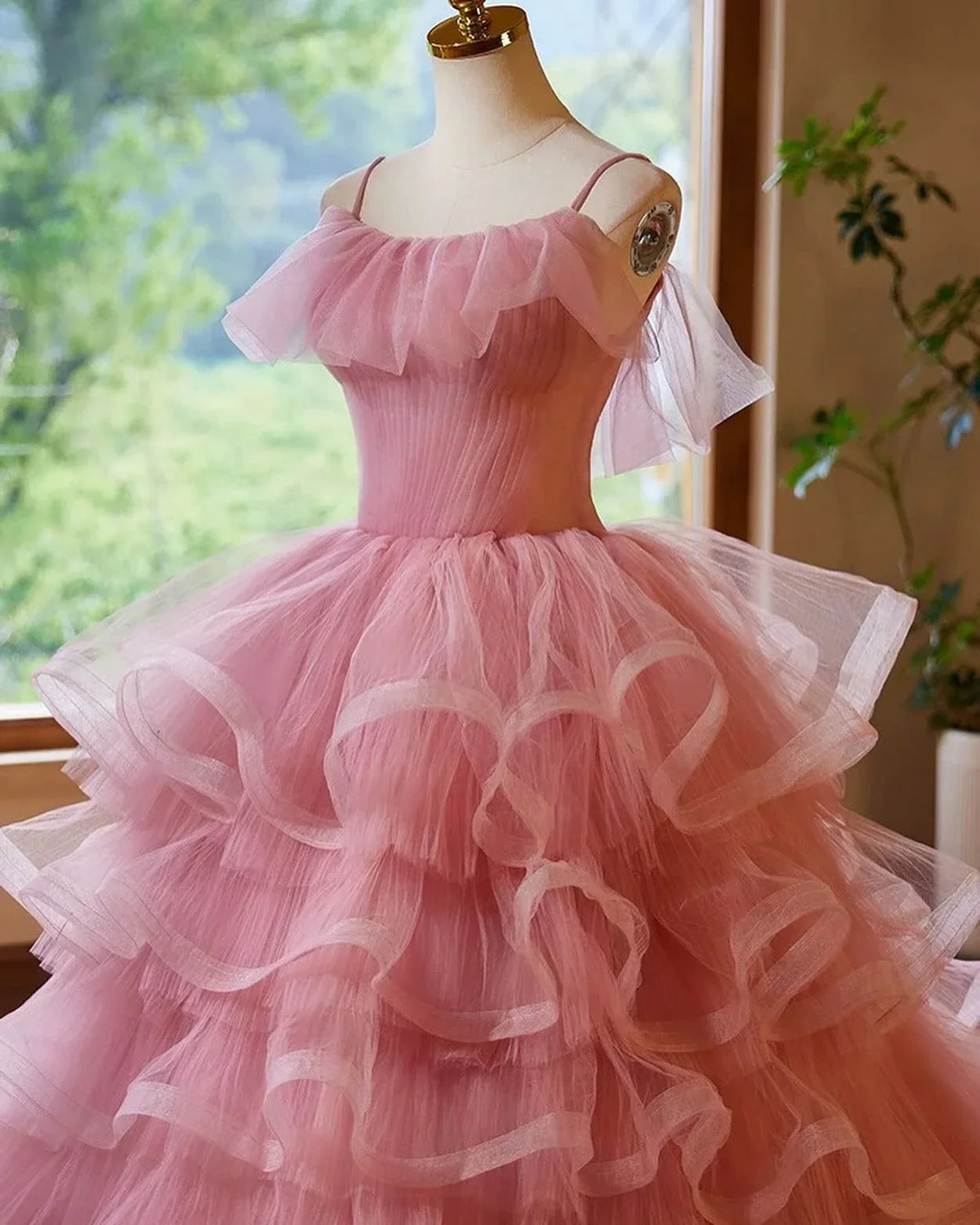 Elegant Blush Pink A Line Ruffles Tulle Ball Gowns New Vestidos SweetTier Upon Tier Dress Fluffy Tiered Ruffled Robe