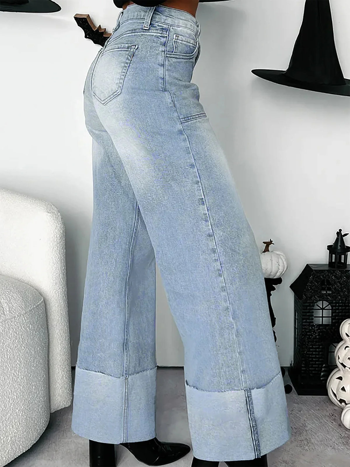 Autumn and Winter New Women's Retro High Waist Heavy Duty Straight Tube Micro Elastic Cowboy Pants