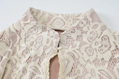 Mock Neck Keyhole Cutout Floral Lace Bell Sleeve Bodycon Mini Dress