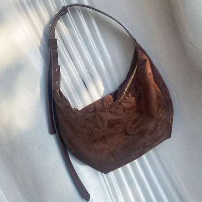Large capacity design women bag new retro frosted velvet hobos bag armpit bag single shoulder crossbody bag