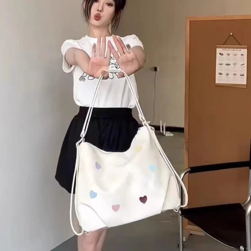 Korean Office Lady Elegant Chic Tote Bags Fashion Y2k Aesthetic Casual Heart Underarm Bag Luxury Design Women Shoulder Handbags