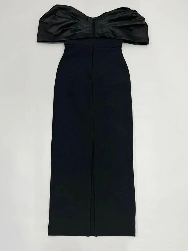 Off Shoulder Crystal Embellished Bow Neck Bodycon Midi Dress