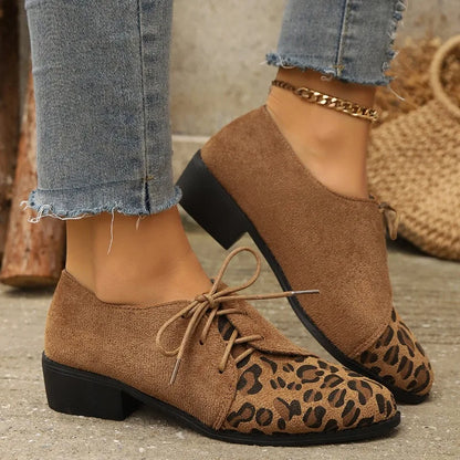 Lace up women's shoes autumn new large pointed 4cm high heels suede medium thick heel comfortable casual women's shoes