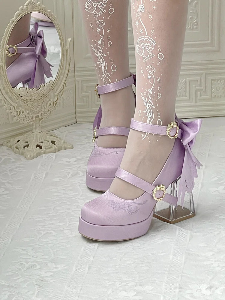 Original Lo Cos High Heels Spring and Autumn New 2025 Japanese Girls Women's Cute Bow Elegant Platform Shoes Y2k Sweet Pumps