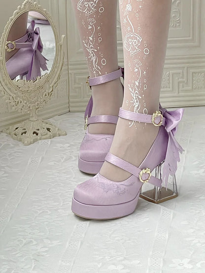 Original Lo Cos High Heels Spring and Autumn New 2025 Japanese Girls Women's Cute Bow Elegant Platform Shoes Y2k Sweet Pumps