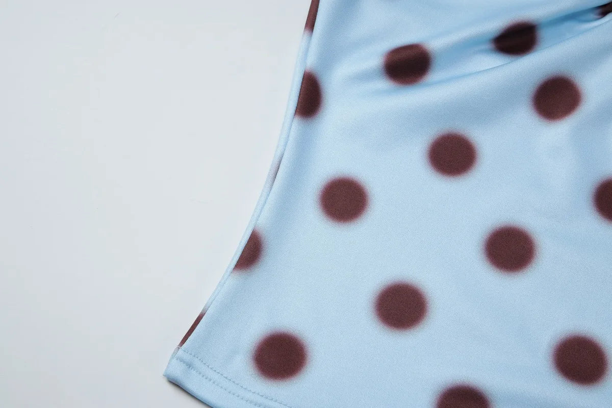 Polka Dot Print Tie Up Front Ruched Deep V Halter Top Midi Skirt 2 Piece Set for Women Summer Trend Daily Street Outfit