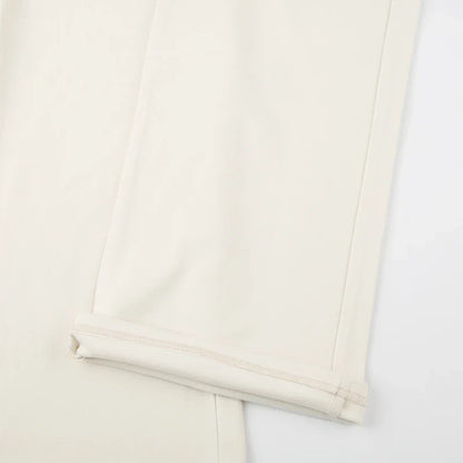 Drawstring Solid Women Slacks Turndown Waist Straight Casual Pants Concise Knitted Sweatpants All-matched Trousers Home
