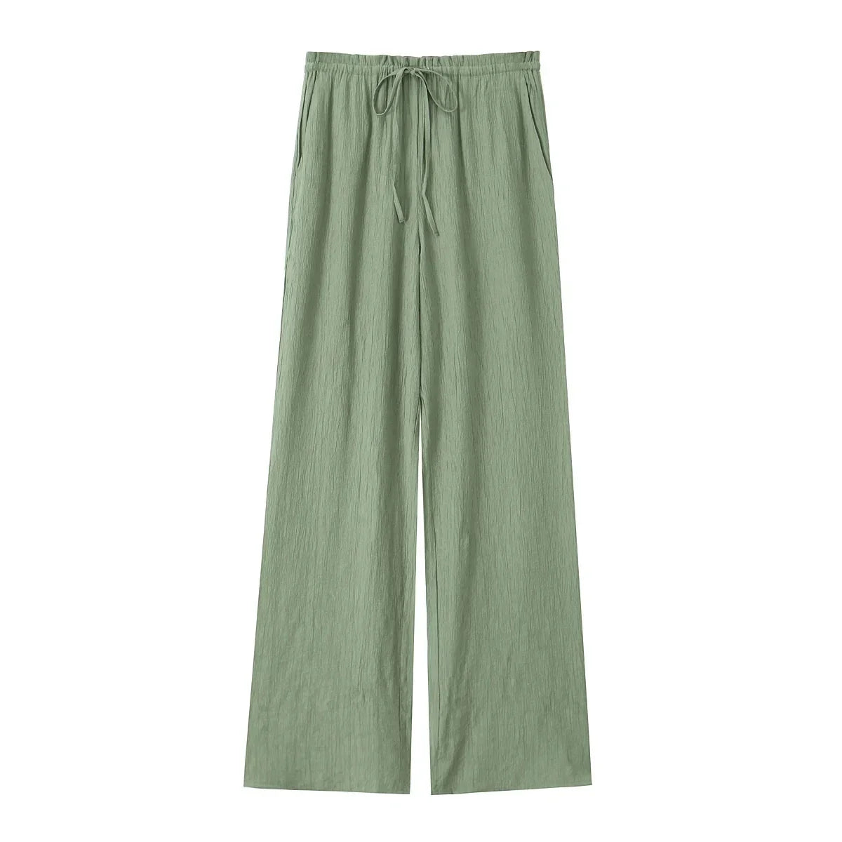 Drawstring Elastic Waist Wide Leg Summer Women Pants Beige Casual Loose Female Long Pantalones 2025 5 Colors Pants