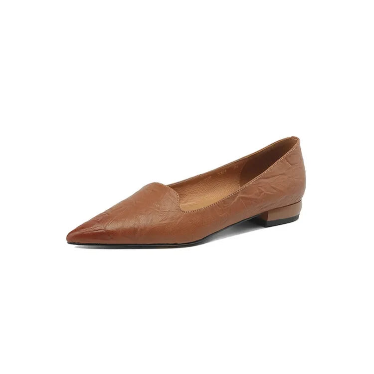 NEW Spring/Autumn Women Pumps Split Leather Shoes for Women Pointed Toe Chunky Heel Shoes Concise Black Slip-on Handmade Shoes