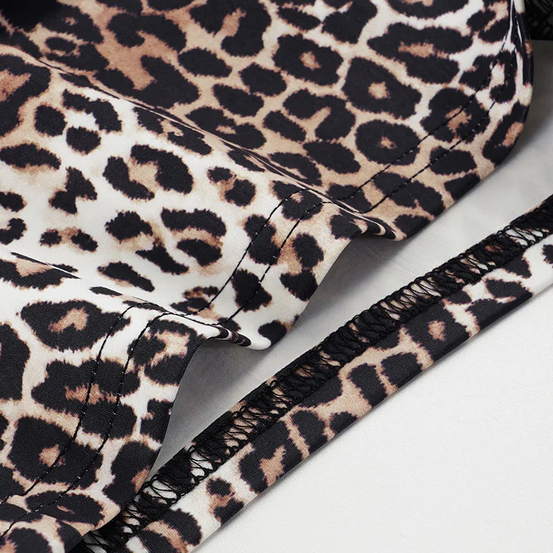 Women Leopard Print Bikini Set Sexy Wild Summer Beach Tie-up Triangle Bikini Top and Low Rise Boyshorts 3 Pieces Set