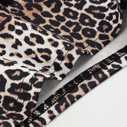 Women Leopard Print Bikini Set Sexy Wild Summer Beach Tie-up Triangle Bikini Top and Low Rise Boyshorts 3 Pieces Set