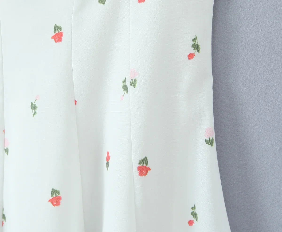 Flower Print Patchwork White Sling Elegant Dress Women Lace Up Bandage Back A-line Summer Dresses Chic Lady Holiday Robe 2025