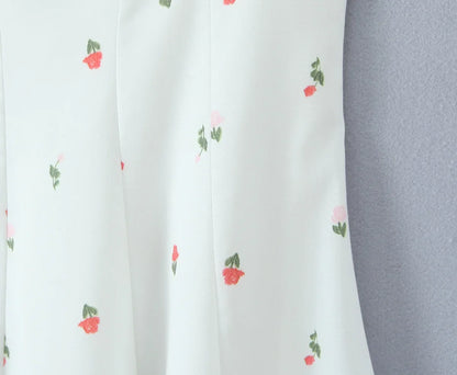 Flower Print Patchwork White Sling Elegant Dress Women Lace Up Bandage Back A-line Summer Dresses Chic Lady Holiday Robe 2025