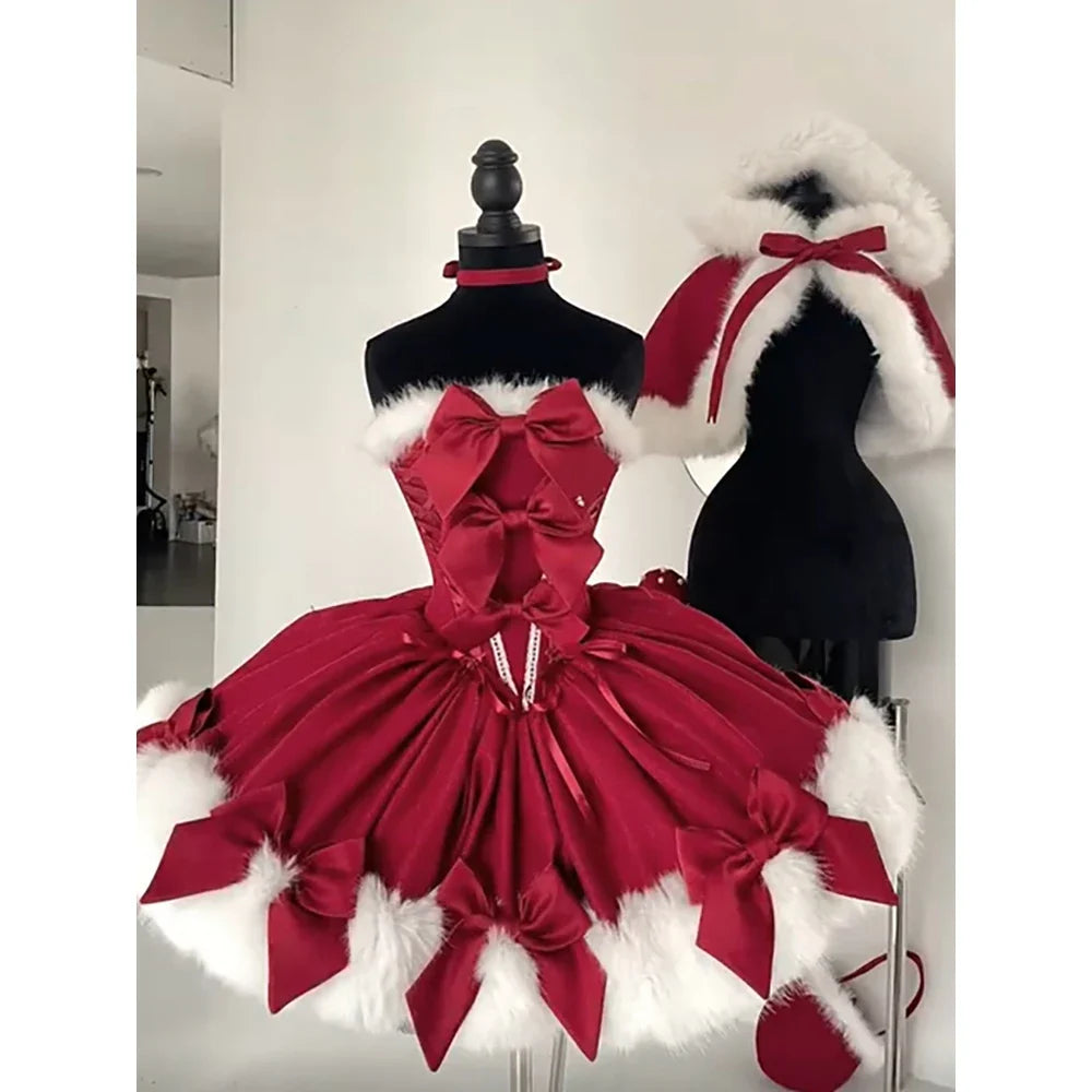 The new suit is a stylish red strapless dress