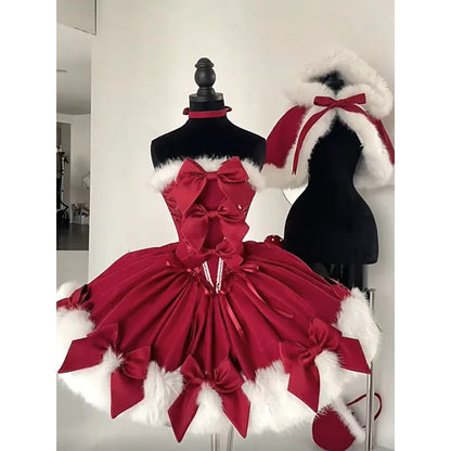 The new suit is a stylish red strapless dress