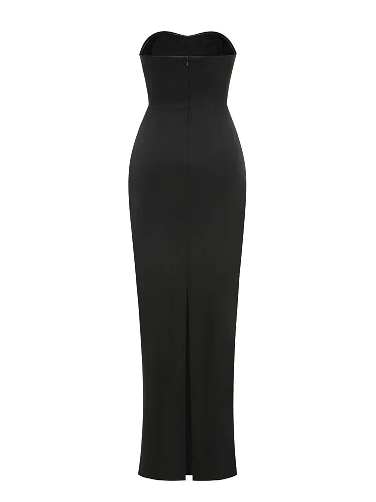 Strapless Pearl Beaded Embellished Column Maxi Gown