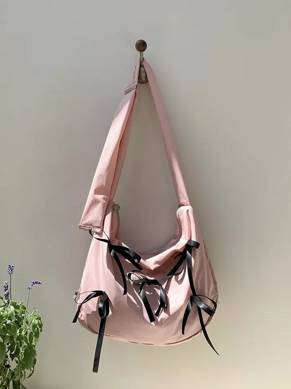 Sweet Girls Bowknot Nylon Shoulder Women Bag Korean Niche Design Bow Summer Travel Beach Bag Female Totes Bags for Women Handbag