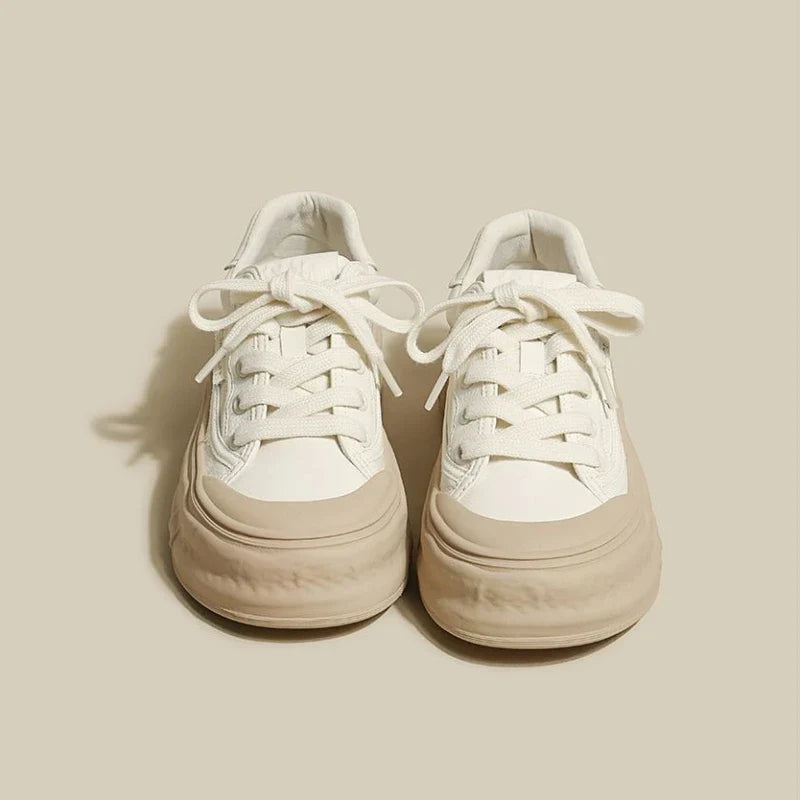 Off White Canvas Women Footwear Lace Up Flat Ladies Shoes Walking Shoe Trends Free Shipping Promotion New Offer on A Urban