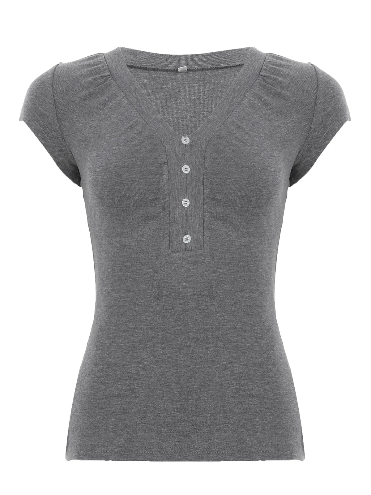 Casual Grey V-neck Crop Top Women Basic Skinny Short Sleeve Knitted T-shirts for Summer y2k Vintage Harajuku Tees Retro