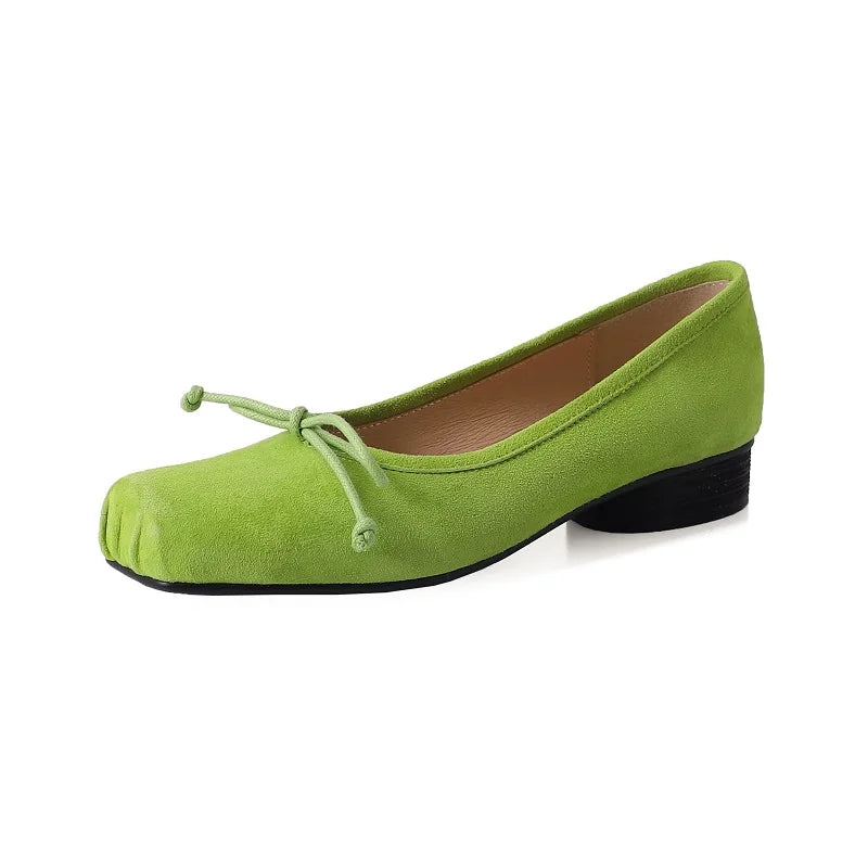 Spring Simple Shoes Woman Square Toe Ballet Flats Real Leather Sheepsuede Elegant Women Flats Basic Style Shoes For Women