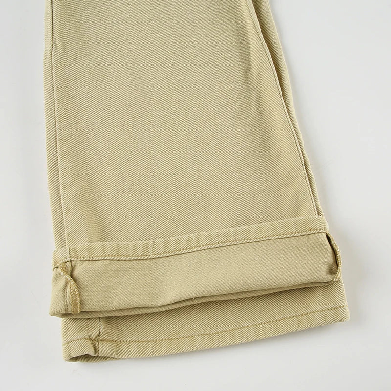 Y2K Casual Women Straight Jeans Khaki Fashion Pocket Cargo Pants Retro 90s Loose Denim Trousers Spring High Street