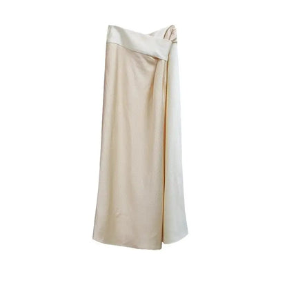 Niche retro colour collision splicing high waist thin open a-line bustier skirt fashion women's skirt 2024