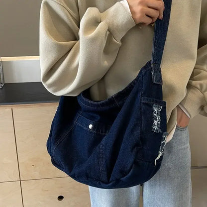 Single Shoulder Denim Women Bag Casual Korean Versatile Outdoor Crossbody Large Capacity Bags