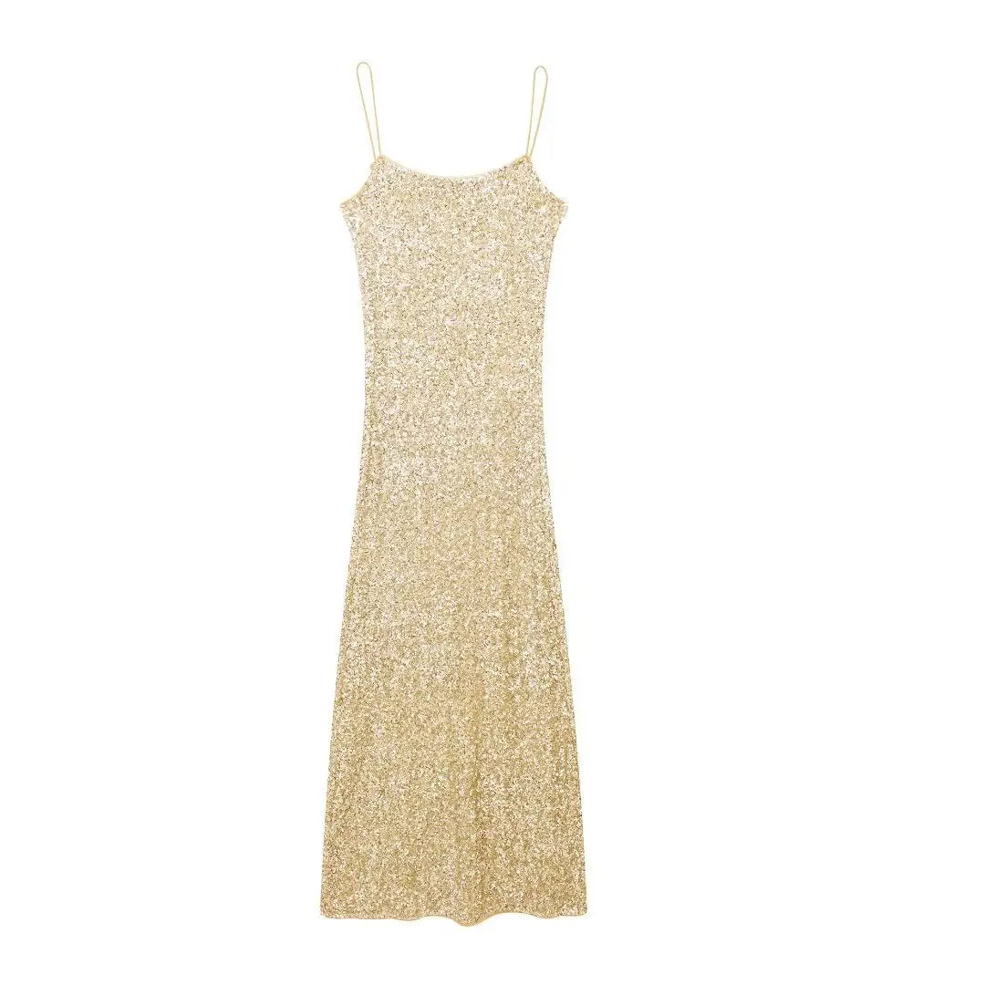 Women's Sexy Shiny Sequined Maxi Dress New Summer High-end Backless Dress Dinner Holiday Beach Party Dress