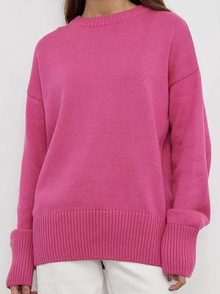 Solid Thicken Knitted Sweaters Women Loose O-neck Long Sleeve Female Pullovers Autumn Winter Fashion New Chic Lady Outwears