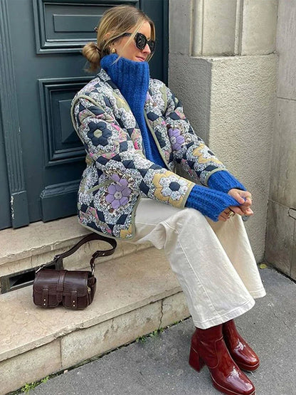 Casual Printed Women's Jacket Cardigan Winter Warm Vintage Women Coat V-neck Long Sleeve Jackets Bohemian Ladies Coats Outerwear