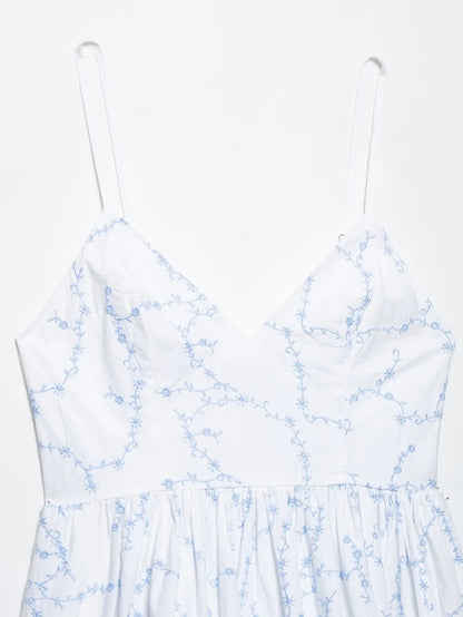 Summer Elegant Embroidery Sling Mini Dress For Women Holiday Sleeveless Backless V-Neck Pocket Side Zipper Causal Dresses