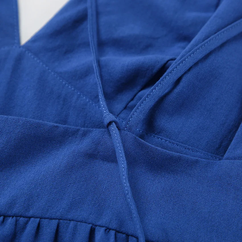 V-Neck Backless Patchwork Long Dress Women Casual High Waist Bandage Sleeveless Solid Spring 2025 New Ladies Maxi Dress