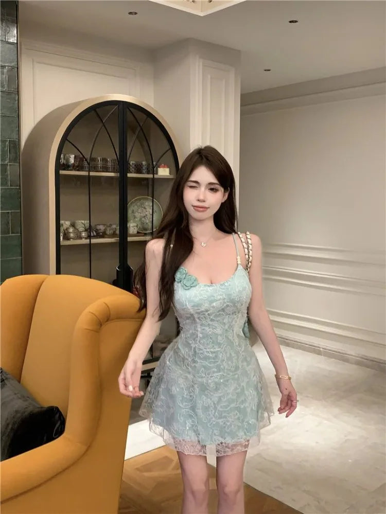 Mini Dresses Women Flowers Lace Patchwork Slim Slash Neck Backless Party Dress Female Sexy Elegant Holiday Casual
