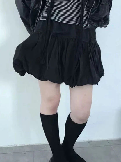 Solid Bow Mini Skirts Women 2024 New Summer Elastic Waist Chic Simple A-line Faldas Bottom Korean Fashion Vintage Casual Skirt