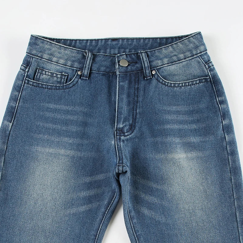 Y2K Blue Straight Jeans Korean Fashion Street Style Denim Pants Basic Casual Harajuku Slim Fit Trousers Spring Outfit