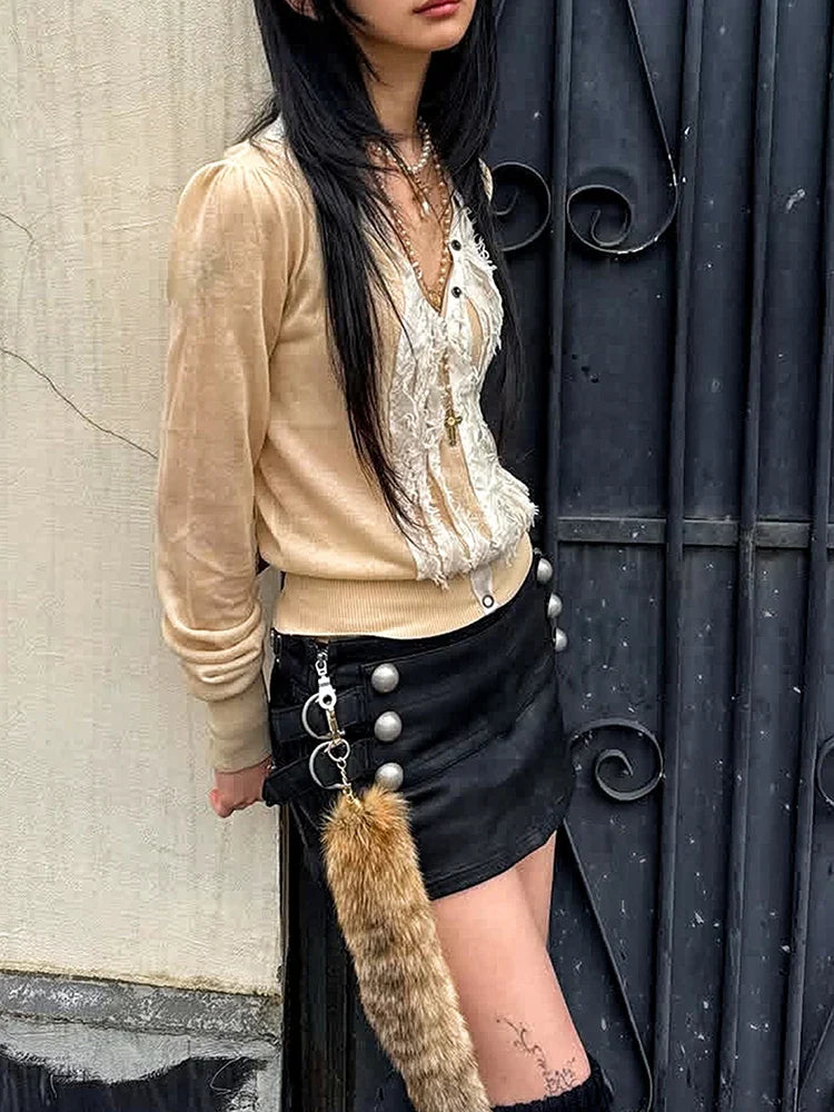 Hottie Skirt Women Metal Ring Double-Breasted Tie-Dye Print Folds Sexy Midnight Fashion Music Festival Streetwear