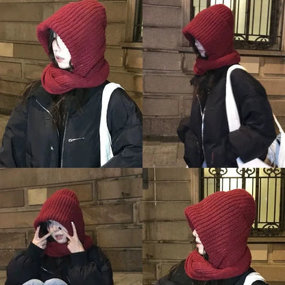 Knitted Beanies Cap For Men&Women Winter Warm Unisex Hooded Hat Neck Collar Scarf Cap Ski Beanie Cold Hats Balaclava Caps Bonnet