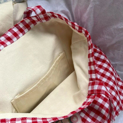 All Match Vintage Sweet Cute Plaid Tote Bags Fashion Casual Preppy Handbag Y2k Canvas Women Shoulder Underarm Bag High-capacity