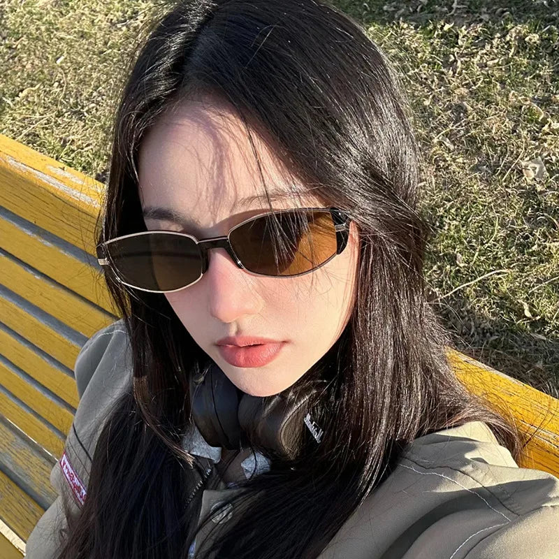 Trendy Small Square Women's Sunglasses Metal Frame Sun Glasses Vintage Shades UV400 Eyewear Narrow Eyeglasses Driver Goggle